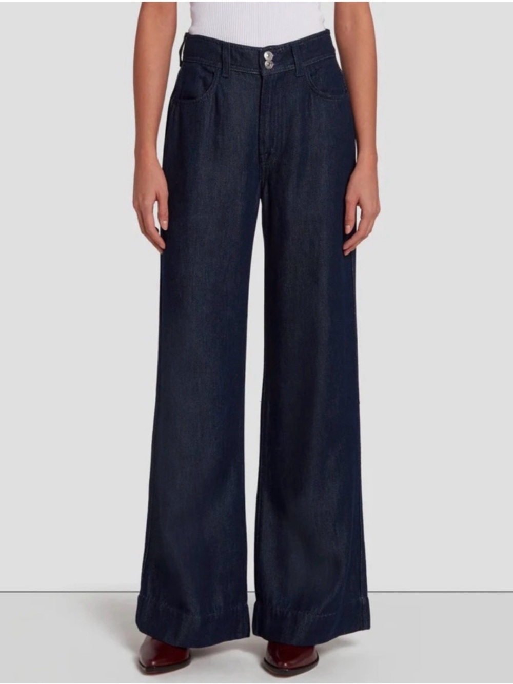 7 For All Mankind Modern Dojo Wide Leg Trouser Jeans 32 Dark Denim Minimalist - Picture 2 of 12